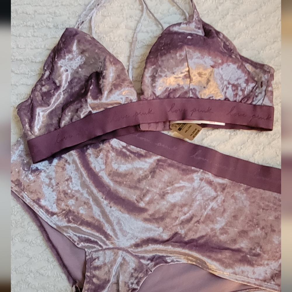 PINK Victoria's Secret Mauve Velour Bralette and Boy Short NWT XXL